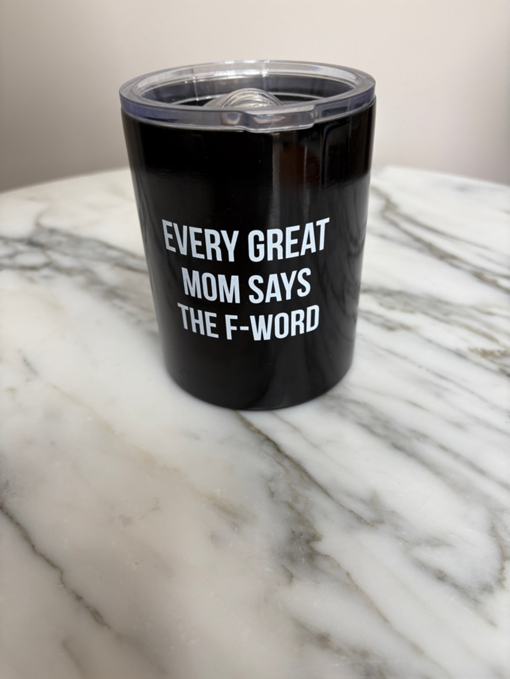Black Insulated Wine Tumbler or Coffee Mug with Mom Quote